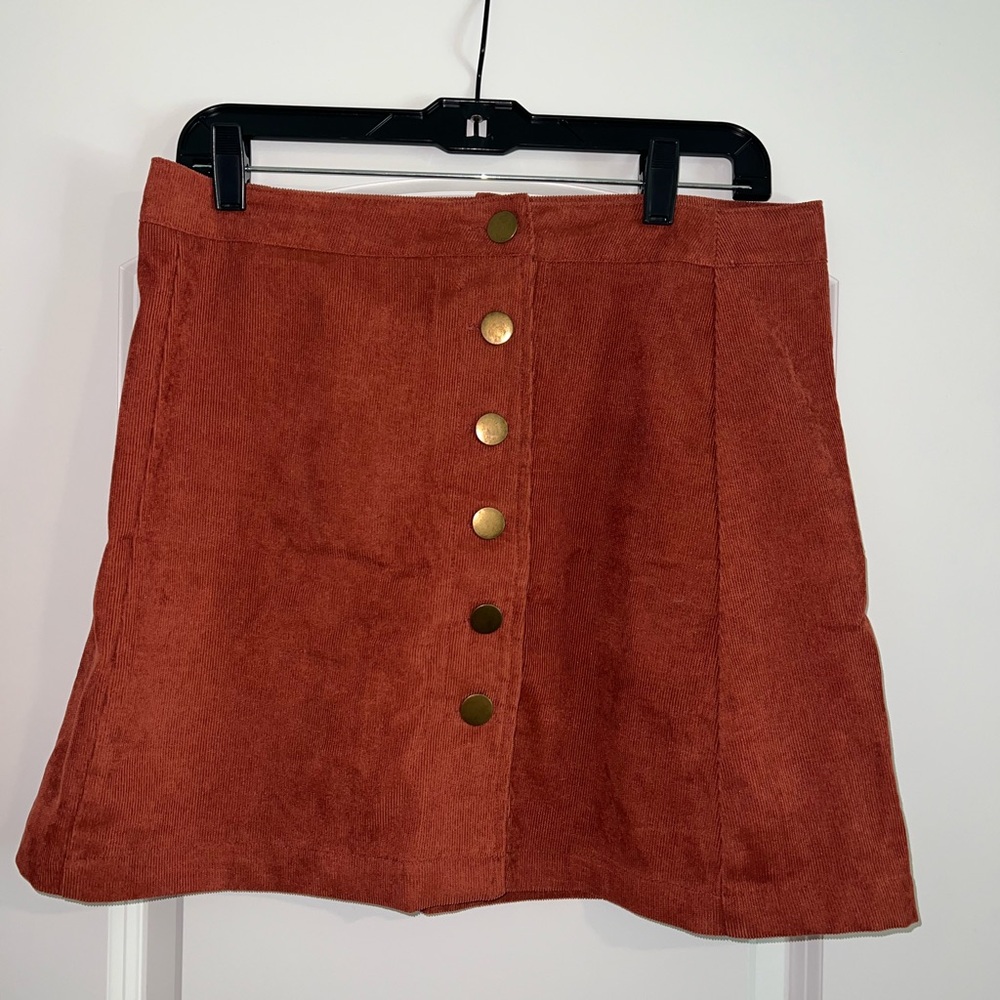 Entro Terracotta A-Line Skirt with Gold Buttons